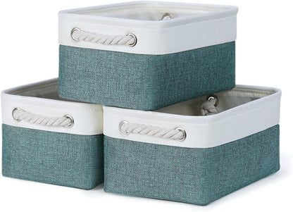 Bidtakay Small Storage Baskets for Shelves 3 Pack Fabric Storage Bins for Organizing Linen Collapsible Organizer for Closet-Deep Green