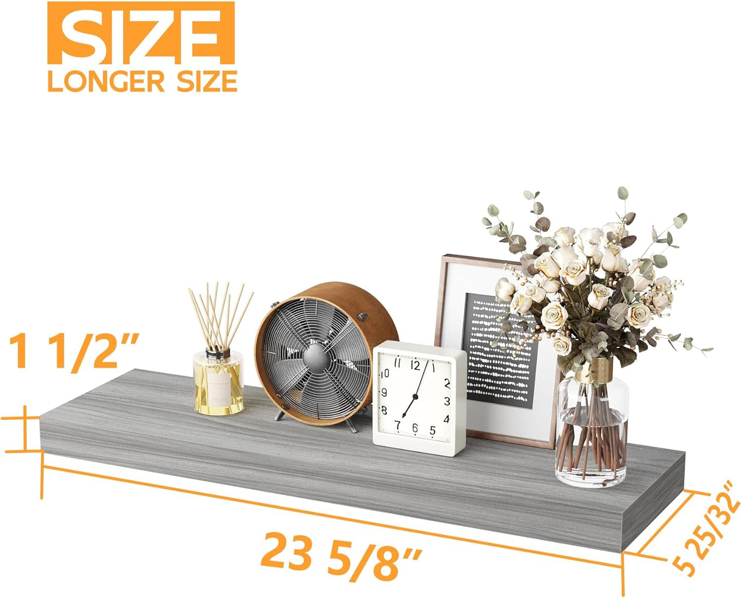 BAMEOS Floating Shelf,Wall Shelf,Decor Wall Mounted Shelves,Hanging Shelf Set L24xW6 for Bathroom Kitchen Living,Kitchen,Room Bedroom Storage,Walnut