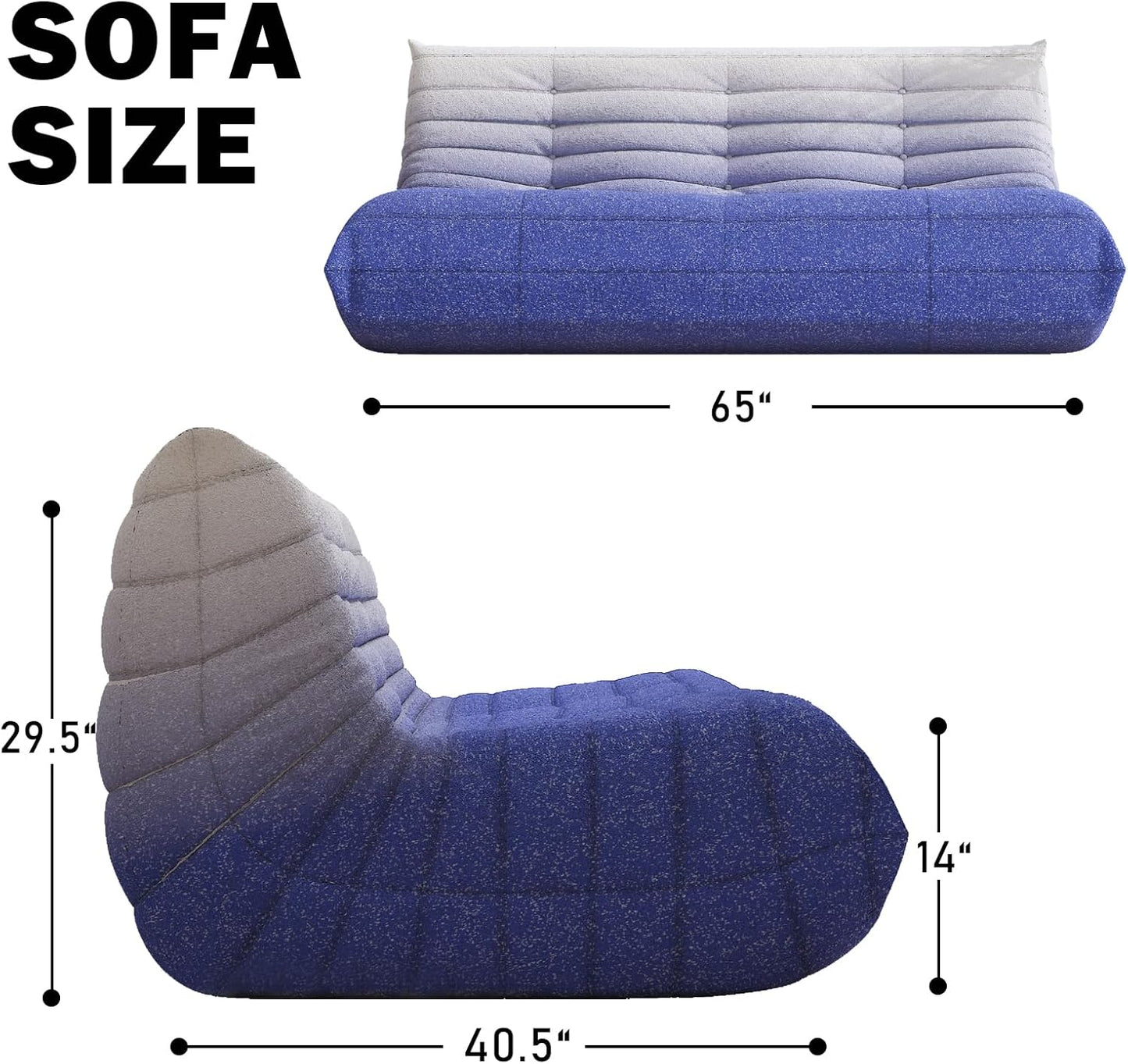 Big Bean Bag Chairs for Adults, 3 Seater Large Bean Bag Sofa, Fireside Chair Lazy Sofa Chair with High Density Comfortable Foam, Modern Bean Bag for Living Room, Bedroom, Office (Blue&White)