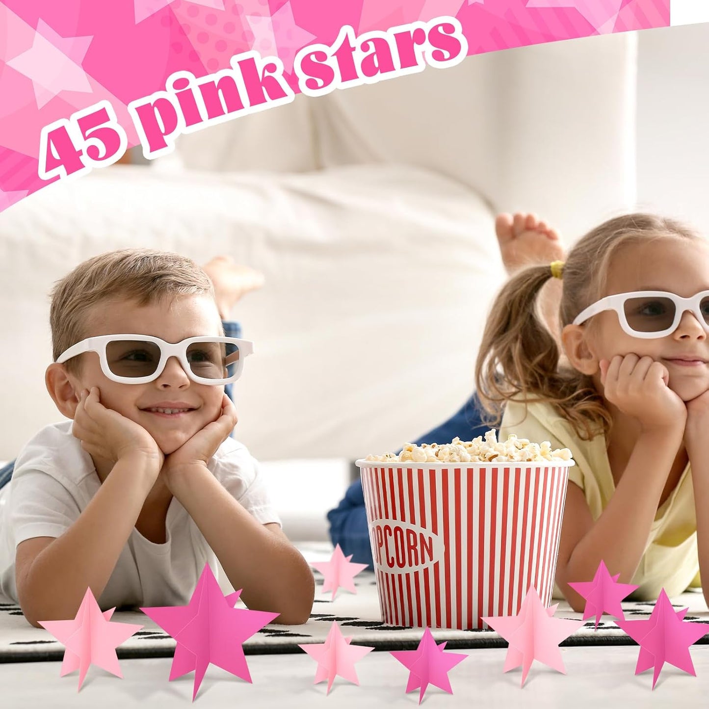 45 Pcs 3D Star Centerpieces Movie Night Decorations for Table in 3 Sizes Hanging Supplies for Red Carpet Film Show Theme Birthday New Year Party First Day of School Table Decor(Pink)