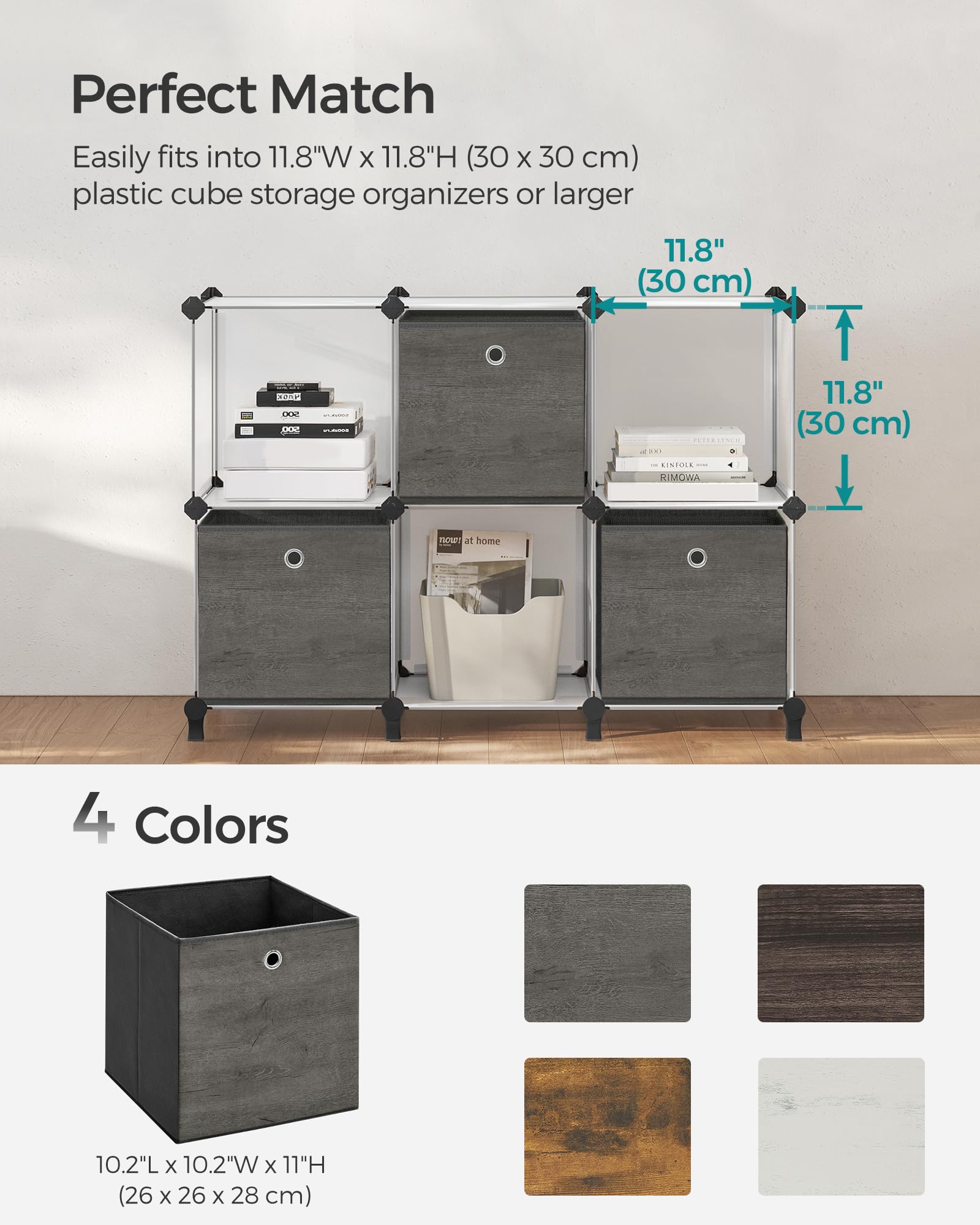 SONGMICS Storage Cubes, Set of 6, 11-Inch Foldable Closet Organizers