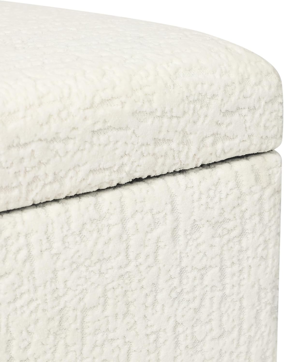 Adeco 18 Inch High Faux Fur White Cube Ottoman Storage, 3D Embossed Velvet Chair Foot Stools, Upholstered Vanity Stool with Hinged Lid, Solid Wood Legs