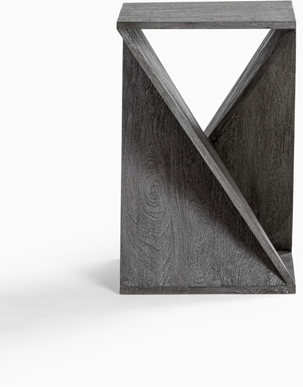 Modern Hand Made One-of-a-Kind Carved Mango Wood End Table, Farmhouse Side Table,Farmhouse End Table,Living Room,Bedroom, Accent Table, Contemporary Architectural Designed Grey,Assembled