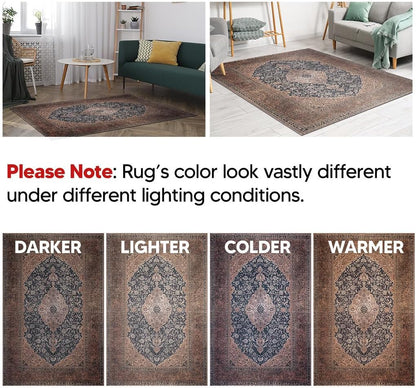 Keen Home Design 5x7 Rug - Machine Washable Area Rug with Non-Slip Backing, Ideal for Living Room, Dining Room, Bedroom - Vintage, Easy Clean, Durable, Low Pile Rug - (5' x 7')