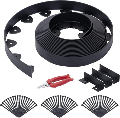 No Dig Landscape Edging Kit 60FT 2IN Tall with Scissors, Heavy Duty PP Material Garden Edging with 54 Anchoring Spikes, Edging for Landscaping, Garden, Black