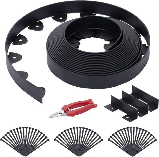 No Dig Landscape Edging Kit 60FT 2IN Tall with Scissors, Heavy Duty PP Material Garden Edging with 54 Anchoring Spikes, Edging for Landscaping, Garden, Black