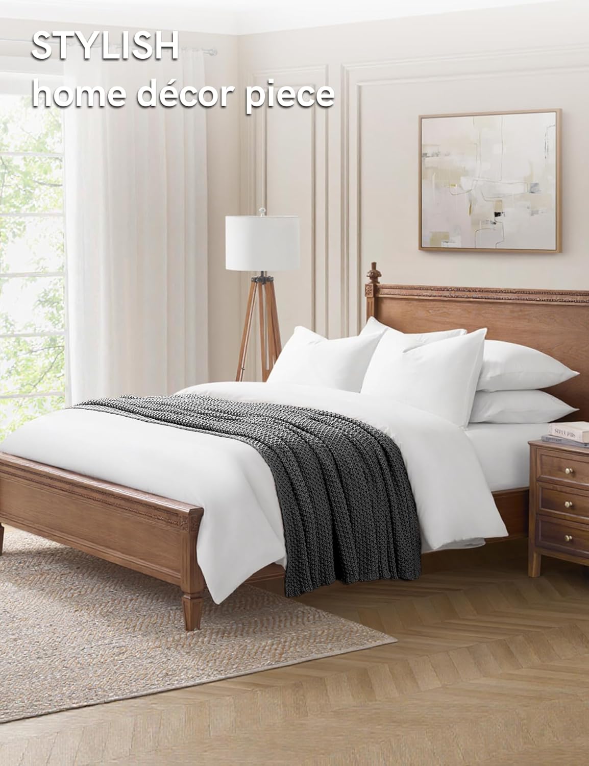 YnM Chunky Cotton Knit Throw Blanket, Cable Knit Throws for Bed Couch Sofa, Comfy & Relaxing, Decorative Piece for Farmhouse Modern Boho Rustic Scandinavian Chic Vibe, Moon Grey 80x87 Inches