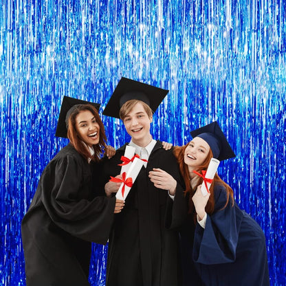 GOER 6.4 ft x 9.8 ft Metallic Tinsel Foil Fringe Curtains,Pack of 2 Party Streamer Backdrop for Birthday,Graduation Decorations and New Year Eve (Navy Blue)