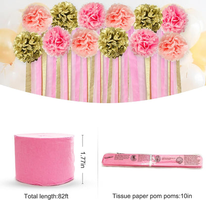 Champagne Gold Party Streamers Graduation Party Decoration - Colorful Paper Flower Pom Poms Wall Decorations for Birthdays, Bridal or Baby Showers, Weddings, Outdoor Decor