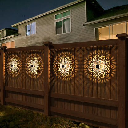 4 Pack Solar Fence Lights Metal Solar Powered Outdoor Wall Deck Step Lights Mandala Theme Waterproof Fence Light for Garden Post Patio Backyard Decor (4 Pack)