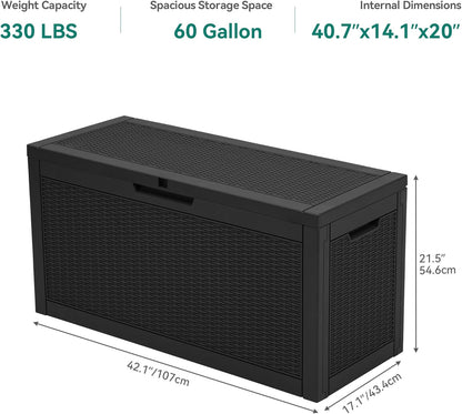 YITAHOME 60 Gallon Outdoor Storage Box, Large Water Resistant Resin Deck Box, Indoor Outdoor Lockable Rattan Storage Container for Patio, Garden, Cushions, Tools, Equipment (Black)