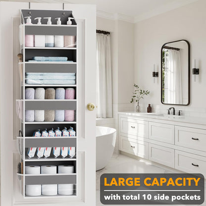 SpaceAid 2 Pack Over The Door Organizer with 5 Large Pockets and 10 Mesh Side Pockets, 5 Layers Door Organizer Hanging with Clear Window for Bedroom, Bathroom, Pantry and Nursery, Gray