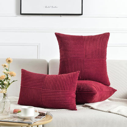 Fancy Homi 2 Packs Burgundy Long Lumbar Decorative Throw Pillow Covers 12x24 Inch for Couch Bed Sofa, Rustic Farmhouse Boho Home Decor, Soft Striped Corduroy Rectangle Accent Cushion Case 30x60 cm