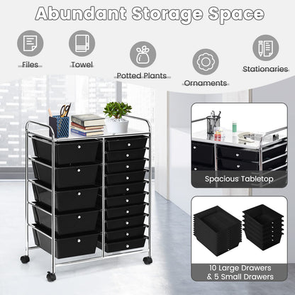 HOMGX Storage Cart with 15 Drawers, 15 Drawer Organizer Trolley, 15 Tiers Storage Trolley, File and