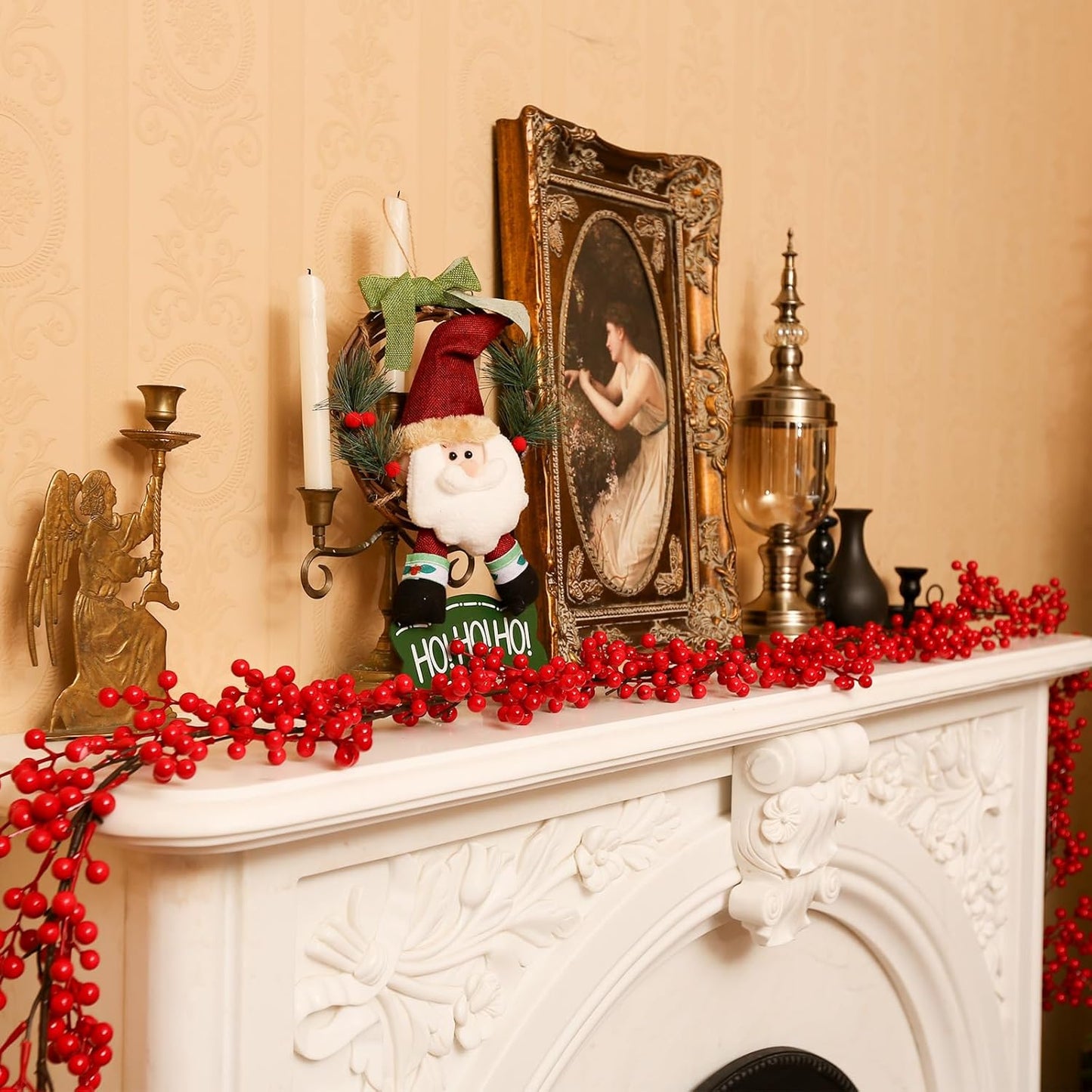 Joyhalo Red Berry Garland - 8.9 FT Christmas Holly Berry Vine for Christmas Tree, Winter Berry Garland for Mantle Xmas Tree Window Door Hanging Indoor Outdoor Holiday Decoration