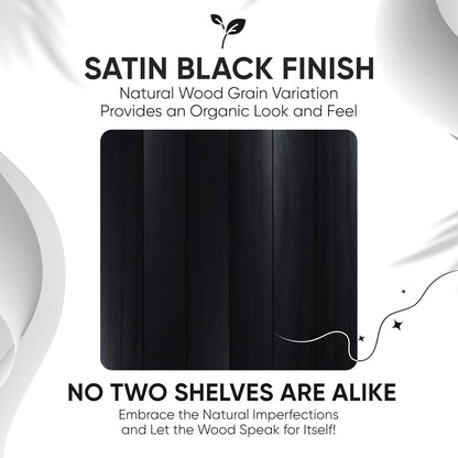 Homeforia 16 inch Black Floating Shelves, High End Solid Real Wood 16inch Bathroom Floating Shelves for Wall Mounted, 16in Wooden Small Floating Shelf, Heavy Duty Bracket, 16 X 6.5 X 1.75 in, Set of 3