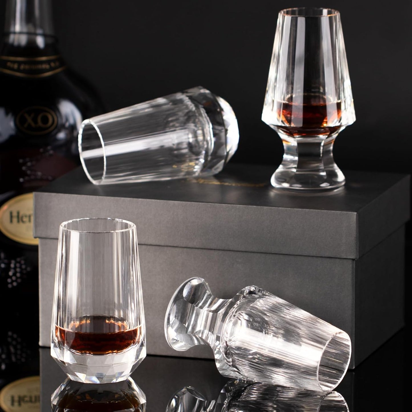 KAMMAK Crystal Whiskey Glasses Set of 2, Handcrafted Shot Glasses Stemless, 3.38oz Hand Blown White Cocktail Glasses, Engagement Gifts for Couples, Women, Men