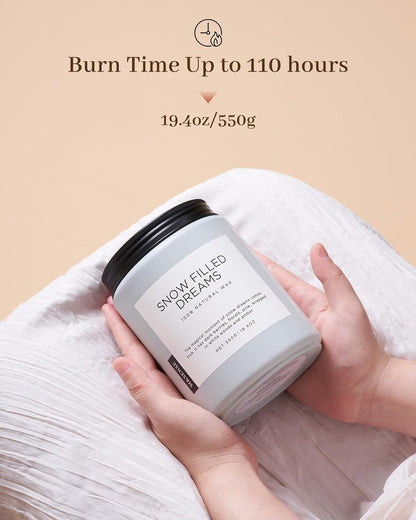 M&SENSE Snow Filled Dreams - Jasmine & Pine Large Scented Candles, 19.4oz 110 Hour Clean Non Toxic Long Lasting Candle Organic Natural Soy Wax Candle Gifts for Women Men