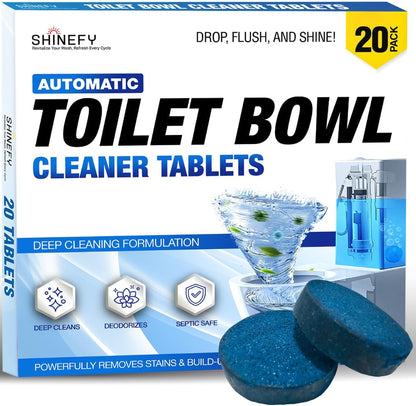 Automatic Toilet Bowl Cleaner Tablets – 20 Tabs - Blue Gel Toilet Tank Cleaners, Hard Water Ring Remover, Septic-Safe Heavy-Duty Stain & Smell Eliminator, Toilet Cleaning & Deodorizer