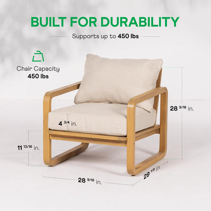 Idzo Ivy Wood Club Chair Set of 2 – Beige Fabric, Outdoor Wooden Armchair Seating with Cushions for Patio, Garden, or Balcony Relaxation