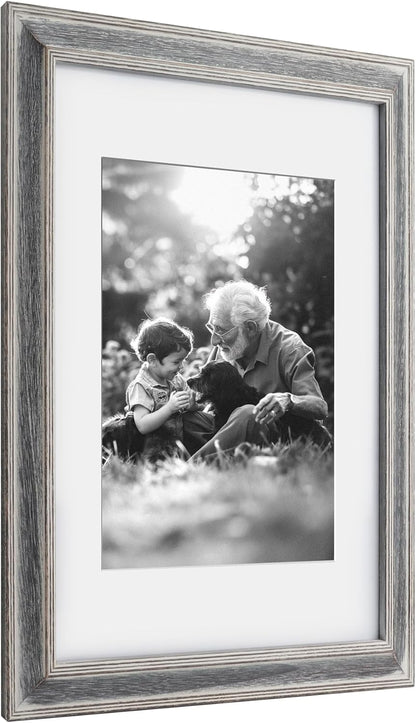 Yaetm 11x14 Rustic White Wood Picture Frame with Mat for 8x10, Weathered Solid Wood Frame with Real Glass, Distressed White Wooden Photo Frames 11 x 14 for Tabletop & Wall Mount, 2 Pack