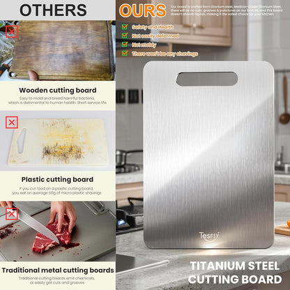 Titanium Cutting Board -100% Pure Titanium Cutting Boards For Kitche,Easy to clean, Double-sided food-grade Cutting Board For Meats, Fruits And Vegetables (15 * 11)