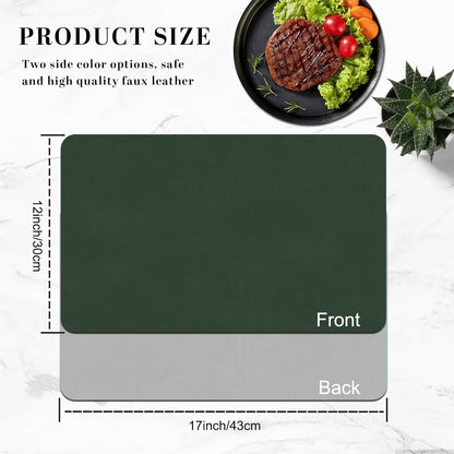 BLESWIN Faux Leather Placemats, PU Dining Table, Waterproof and Oil Resistant Easy to Clean, Heat Resistant Reversible Use Table Mats for Kitchen, Dining Table, Outdoor – 12 × 17 Inch, Forest&Grey