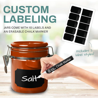 Home Intuition Ceramic Kitchen Canisters Set of 4 with Wooden Spoon Set – Airtight Containers, Metal Latches for Utmost Freshness – Sugar, Coffee, Flour, Tea & More | Rust