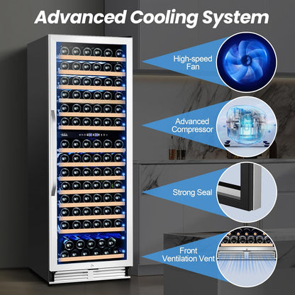 24 Inch Wine Fridge,180 Bottles Dual Zone Wine Cooler Refrigerator, Built-in or Freestanding Wine Refrigerator with Glass Door and Safety Lock, Low Noise, Large Wine Cellar for Home, Office, Kitchen