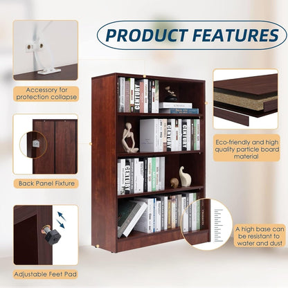 Bookshelf, Open Modern Bookshelf, 4 Shelf Bookcase with Freestanding Display Storage, Wooden Book Shelf for Bedroom, Living Room, Dinning Room, Office, 48 Inch, Brown