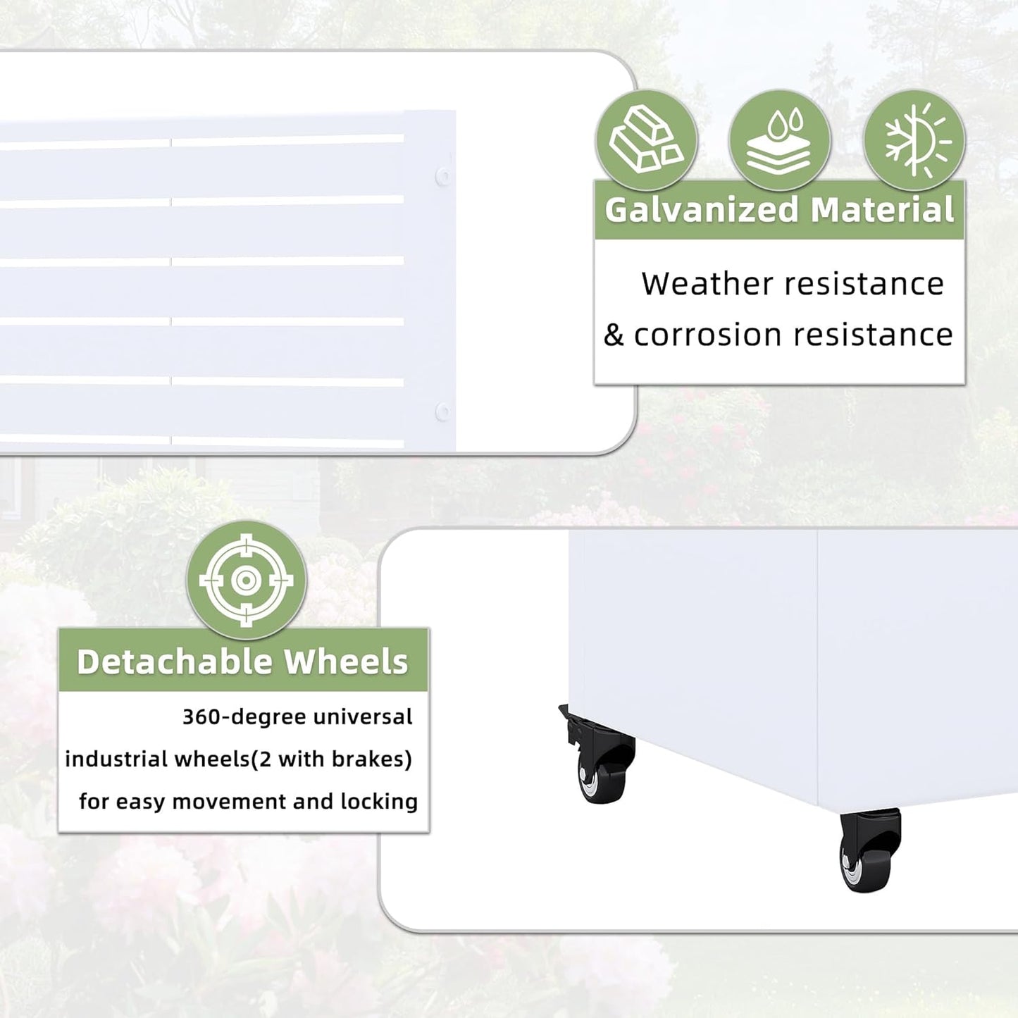 Casaphoria Metal Raised Garden Bed with Trellis and Wheels, 47"x47"x16" Planter Box for Climbing Plants, Vegetables & Vines, Features Drainage Holes and Privacy Screen (White-Louvered)