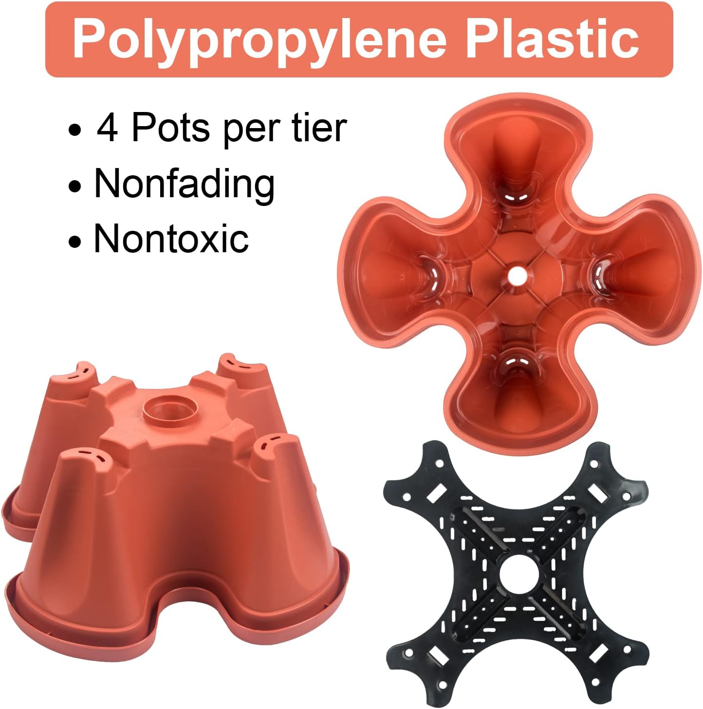 DUNCHATY Stackable Planters 3 Tier Vertical Garden Planting Tower Planters Strawberry, Herb, Flower, and Vegetable Planter Indoor Outdoor Gardening Pots with Removable Wheels and Tools