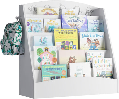 5-Tier Kids Bookshelf Montessori Toddler Book Rack Baby Bookcase Floor Front Facing Magazine Display Shelf for Bedroom Playroom Nursery Classroom Kindergarten Wood (White)