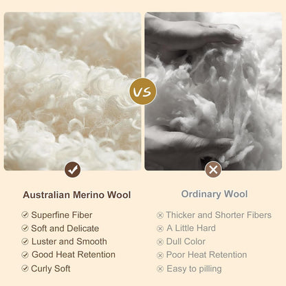 YOUR MOON 100% Pure Merino Wool King Size, Australian Organic Natural Wool Blanket, Hypoallergenic Wool Blanket for Bed, Medium Weight(Plaid Brown, 90 * 108)