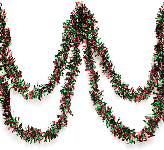 Anderson's Red & Green Metallic Tinsel Twist for Trailer Or Golf Cart, 4 inches Wide x 25 ft Long, Christmas, Birthday, New Year's Eve, Graduation and Holiday Garland Decor for Parties and Parades