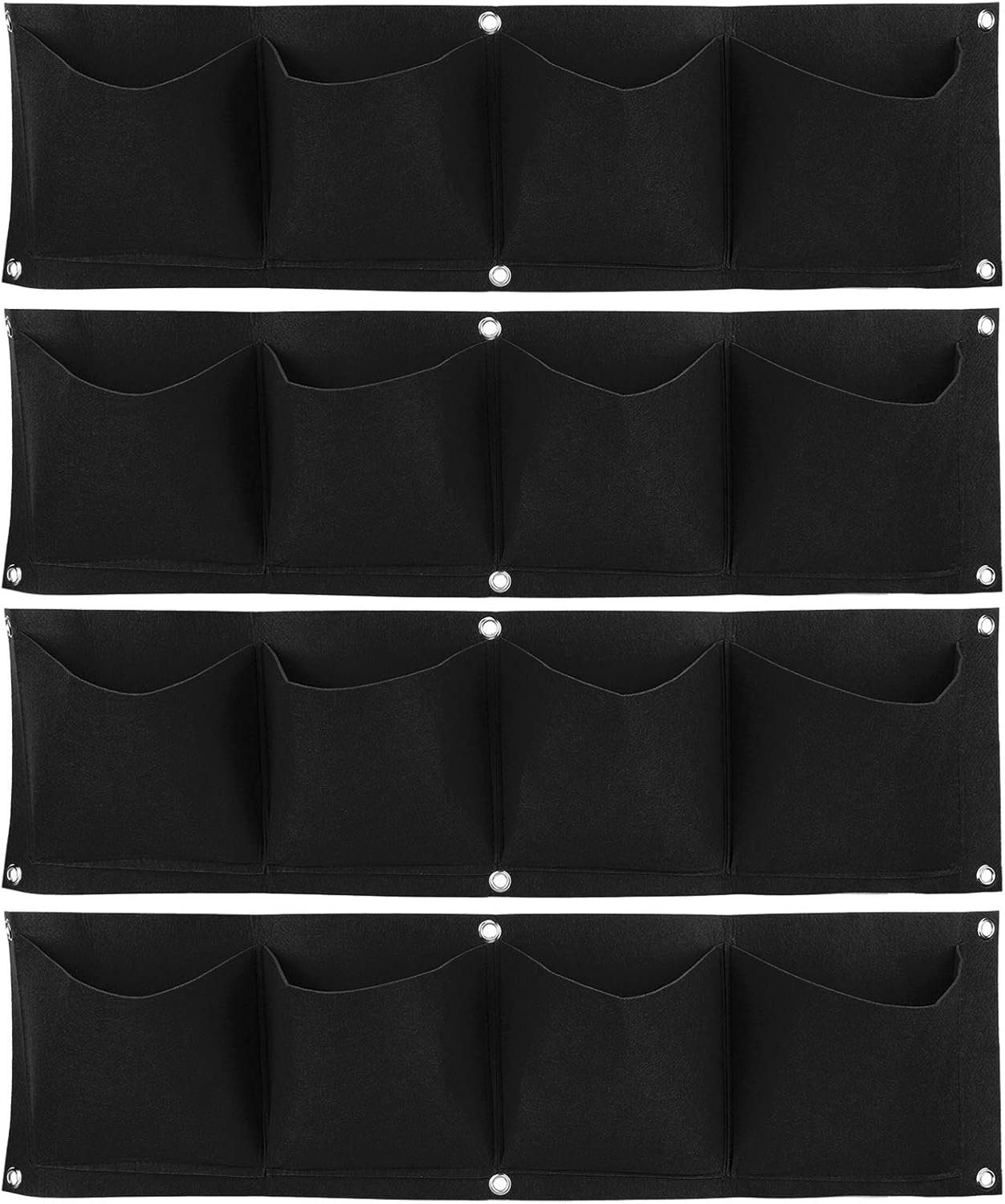 4Pcs 4 Pocket Felt Vertical Wall Garden Planter Plant Grow Bag Reusable Wall Mounted Planting Growing Bag for Flower Vegetable(Black)