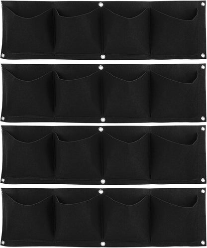 4Pcs 4 Pocket Felt Vertical Wall Garden Planter Plant Grow Bag Reusable Wall Mounted Planting Growing Bag for Flower Vegetable(Black)