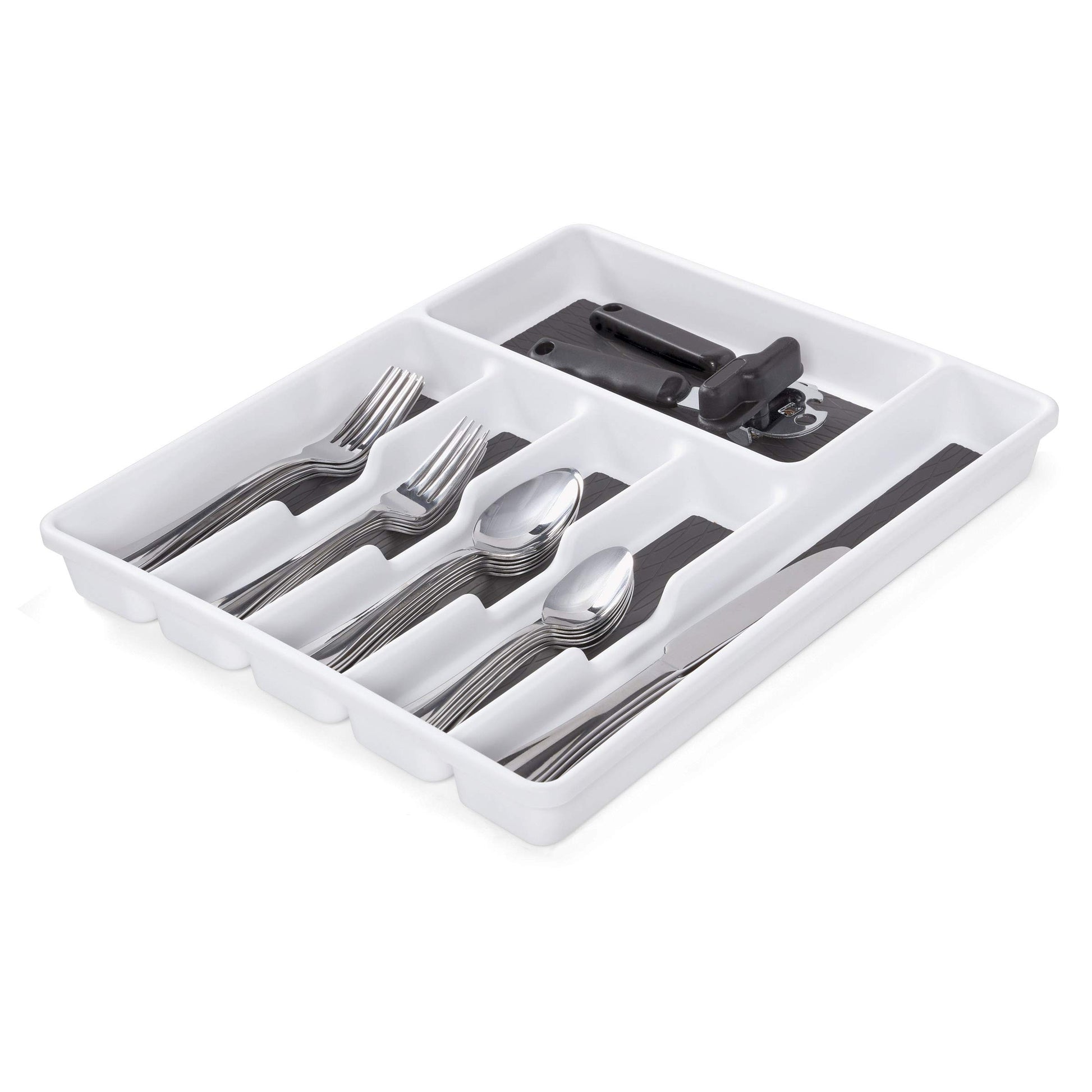 Copco Basics 6 Compartment Drawer Organizer, 15.7-Inch, White and Charcoal Gray