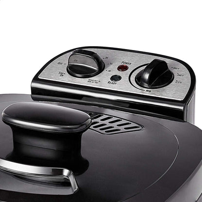 Amazon Basics 2.1-Qt (2.0L) Electric Deep Fryer with 8-Cup Oil Capacity, Timer, Adjustable Temperature, Easy Draining Basket, Viewing Window, 1500W, Black