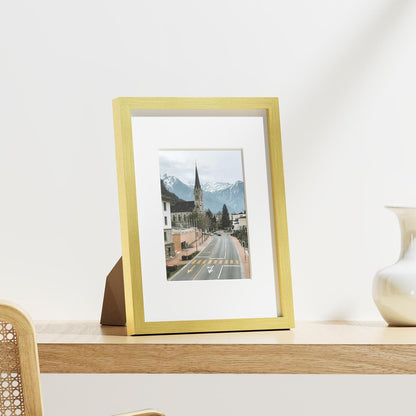 Vittanly 9x12 Picture Frames Set of 9, Shatter Resistant Plexiglass, Display 6x8 Pictures with Mat or 9x12 without Mat, Photo Frames for Wall or Tabletop, Engineered Wood, Gold