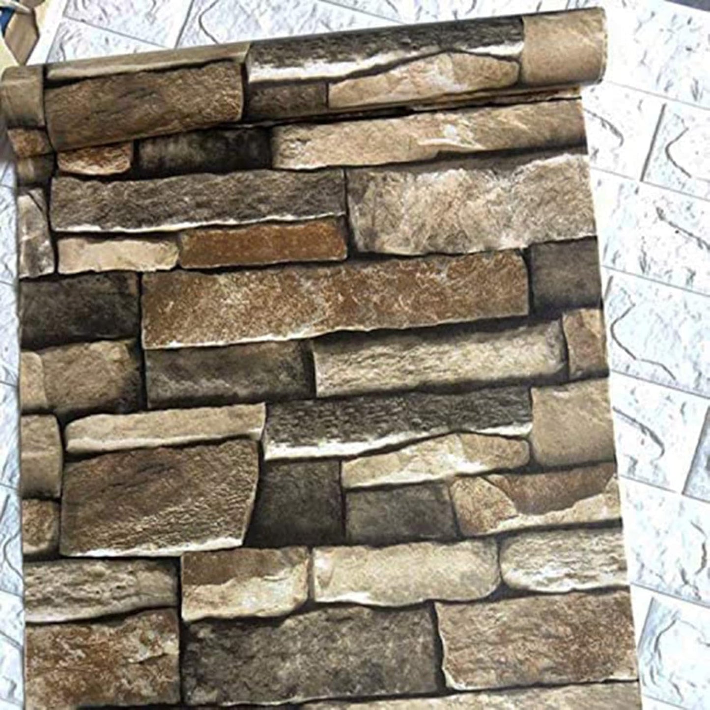 TUOKING Peel and Stick Stone Wallpaper Self-Adhesive Removable Wallpaper Home Decoration for Bedroom, Kitchen 17.7 in x 9.8 ft, Stone Brick