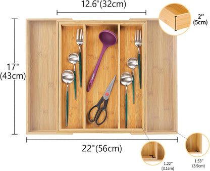 Utoplike Bamboo Expandable Kitchen Drawer Organizer, Adjustable Utensil Holder and Cutlery Tray Organiser, Drawer Divider for Silverware, Flatware, Knives in Kitchen, Bedroom, Living Room, 5 Slot