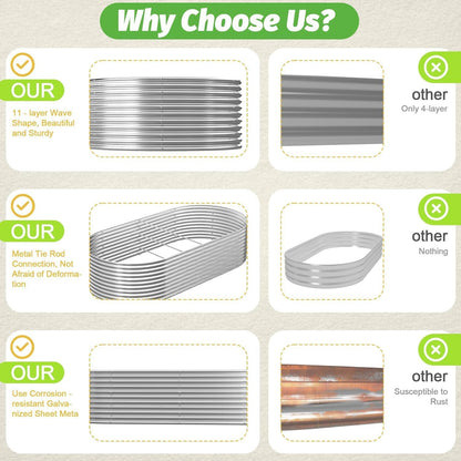 FRIZIONE 2pcs Tall 6x3ft Galvanized Raised Garden Bed Outdoor,Steel Garden Bed for Vegetables,Above Ground Garden Box for Flower,Metal Raised Beds for Gardening