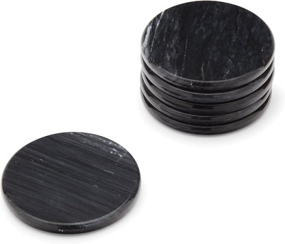 Fox Run Natural Polished Marble Coasters, Set of 6 Black Coasters