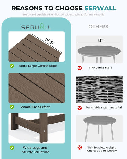 SERWALL HDPE Patio Coffee Table, Rectangle Outdoor Coffee Table, All Weather Patio Table for Deck, Pool, Balcony, Indoor or Outdoor Use, Coffee
