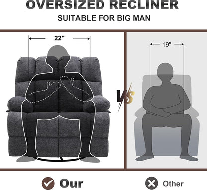 Oversized Swivel Rocker Recliner Chair for Adult, Rock Recliner for 350lb Big Man, Extra Wide Manual Recliners, Overstuffed Soft Rocking Sofa Chair,Light Grey