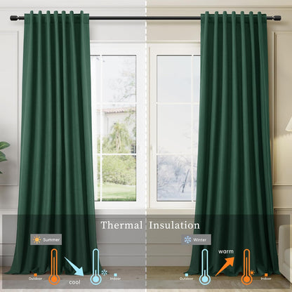Green Christmas Curtains for Living Room 84 Inches Long 2 Panels Set Linen Blackout Curtains for Bedroom Thermal Insulated Soundproof Curtain Room Darkening Drapes Back Tab Window Treatment 52x84