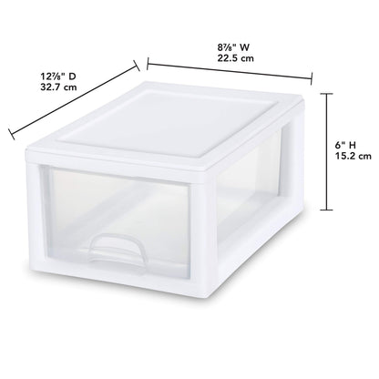 Sterilite 6 Qt Stacking Drawer, Clear Plastic Storage Organizer, 6 Pack