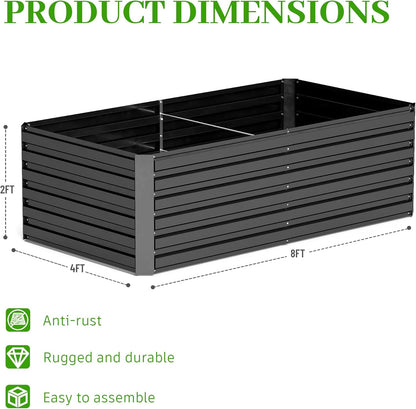8x4x2 ft Raised Garden Bed, Large Metal Planter Raised Beds, Planters for Outdoor Plants for Vegetables, Flowers, Herbs, Fruits, and Succulents.Black