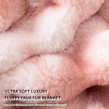 Cozy Faux Fur Throw Blanket for Couch-Warm Fuzzy Throw Blanket, Soft Plush Thick Bubble Blankets for Bedroom and Living Room, Furry Luxury Blanket, 90 x 90, Tie-Dye Pink